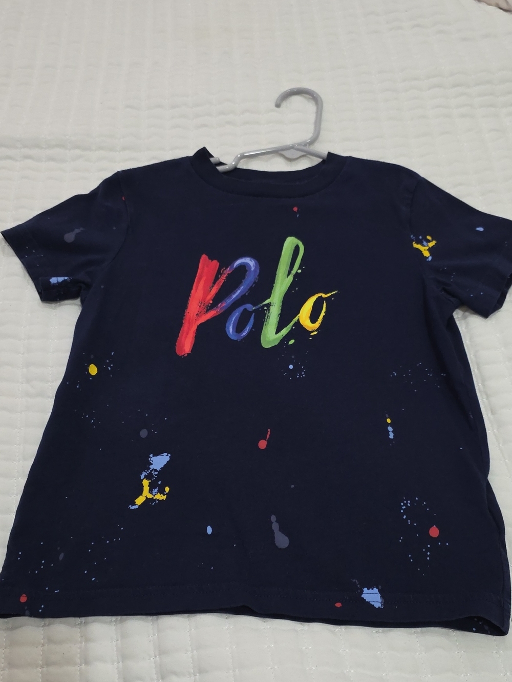 Polo by Ralph Lauren Navy Tee with Multicolor Paint Script